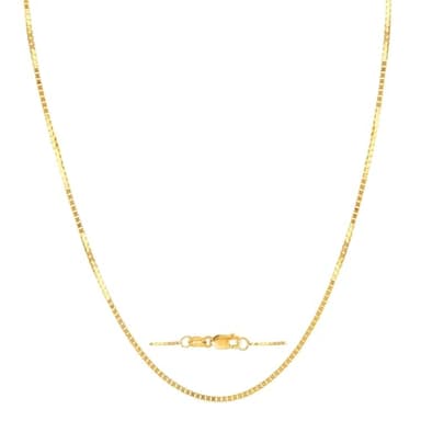 SPETLEK 14K Yellow Gold Box Chain Necklace for Women 0.7mm 14K Solid Gold Necklace with lobster clasp 18 Inch