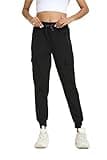 Womens Cargo Pants with Pockets-Lightweight Quick Dry Water Resistant Hiking Pants for Travel Casual Athletic and Outdoor(Black,L)