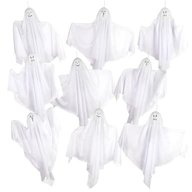 6 Pack Halloween Hanging Ghosts, 27.6 Inch Flying Ghost for Halloween Outdoor Decorations Front Yard Porch Patio Lawn Garden Trees Party Décor and Holiday Decorations