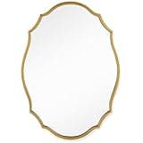 Large Scalloped Mirror Champagne Bronze Mirror, 19.5x27.5 Gold Vintage Mirror Decorative Wall Mirror, Bathroom Mirror Antique Vanity Mirror, Gold Framed Wall Mounted Mirror for Modern Wall Decor
