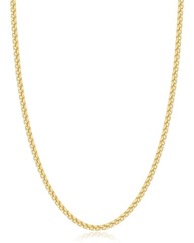 Jewlpire Gold Plated Chain Necklace for Men, 2.5mm Wheat Chain Necklace, 14k Plated Gold Chain for Men and Women, Mens Chains Necklaces 20 Inch