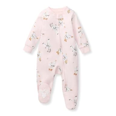 Burt's Bees Baby Girls' Organic Cotton Sleep and Play Footed Pajamas, One-piece Zip Front Romper, Baby Essentials