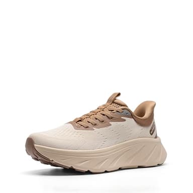 ALLSWIFIT Women's Slip On Stability Walking Shoes Cushioning Hands Free Non-Slip Breathable Comfortable Workout Tennis Running Gym StediBase Fashion Sneakers,Size 8,Beige/Khaki,AWUMRS2511