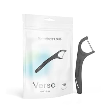 SOMETHING NICE Versa Floss Picks - Minty Fresh Twin Floss for Extra Strength with Mint Flavour - Dental Floss Picks with Tongue Scraper | Flossers with Xylitol for Enhanced Protection 90-Pack