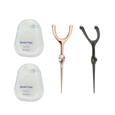 Ximimark 2 Set Stainless Steel Dental Floss Set with Replaceable Picks, Toothpick Holder & 1968.5inch Roll - Portable Oral Care Kit in PVC Case