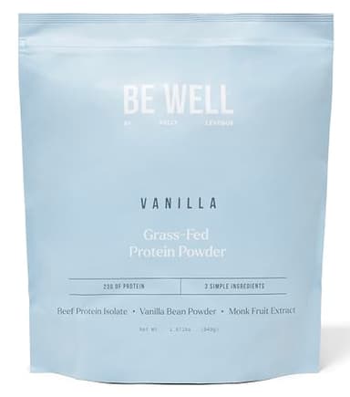 Be Well by Kelly Vanilla Grass-Fed Beef Protein Powder, 23G of Protein & Zero Carbs (3 Ingredients, 30 Servings) 9 Amino Acids + 3 BCAAs No Soy, No Dairy, Stevia-Free, No Sugar Added 1.87lb 849g