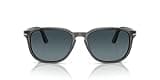 Persol PO3019S Polarized Square Sunglasses, Transparent Grey/Light Blue Gradient Dark Blue, 52 mm