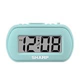 SHARP Digital Alarm Clock – Tactile Case with Soft Rubberized Finish - Battery Operated – Blue Backlight on Demand – Ascending Alarm – Easy to Use - Mint