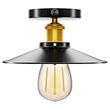 Black 12V-110V RV Vintage Ceiling Light Fixture With Switch 60W, E26/E27 Edison Lamp Socket,RV Pendent Light,Interior Fixture, Flush Mount RV Camping Caravan Boats Bedroom Farmhouse（Bulb not Include）