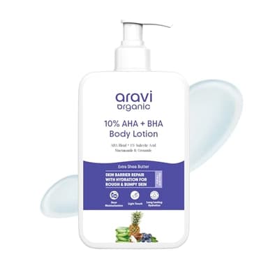 Aravi Organic 10% AHA + 1% BHA Exfoliating Body Lotion - Glycolic & Lactic Acid Body Lotion with Niacinamide - Smooths Rough & Bumpy Skin with Anti-Aging - 6.76 Fl Oz / 200ml