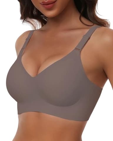 HORISUN Wireless Push Up Bras Comfortable Seamless Supportive Bras(Coffee L)