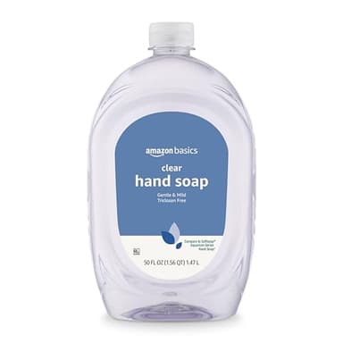 Amazon Basics Gentle & Mild Clear Liquid Hand Soap Refill, Triclosan-Free, Dermatologist-Tested, pH Balanced, Cruelty-Free, 50 Fluid Ounces, 1-Pack (Previously Solimo)