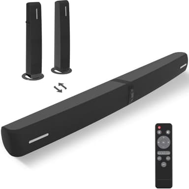 Assistrust Sound Bar for Smart TV,90W Soundbar with Bluetooth/ARC/Optical/AUX Connect, Auto Volume Boost, 3 Customizable Equalizer Modes, 2 in 1 Detachable Soundbar for TV/PC/Gaming/Projectors
