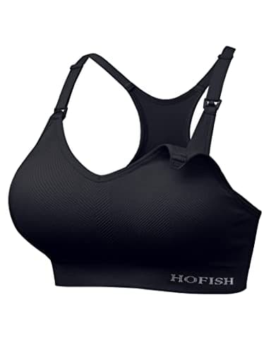 HOFISH Women’s Seamless Support Nursing Bra Medium Impact Maternity Nursing Sports Bras Full Bust Breastfeeding Bra Fit Wearable Pumps Pregnancy Postpartum Must-Have Black M