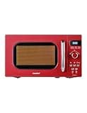 COMFEE' Retro Small Microwave Oven With Compact Size, 9 Preset Menus, Position-Memory Turntable, Mute Function, Countertop, Perfect For Small Spaces, 0.7 Cu Ft/700W, Red, AM720C2RA-R