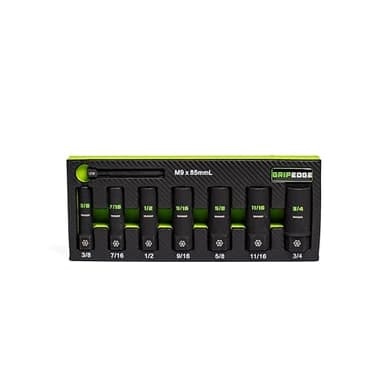 GRIPEDGE Tools | 7-PC – 3/8'' Drive Deep SAE RPT Socket Extractor Set | Sizes 3/8'' – 3/4'' | Removes Broken Studs, Stripped Bolts and Lug Nuts | Includes Premium EVA Foam Storage|