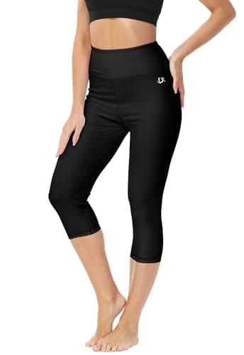 High Waist Swim Pants for Women High Waisted Swim Capris UPF 50+ Quick Dry Sports Water Leggings Black 2XL