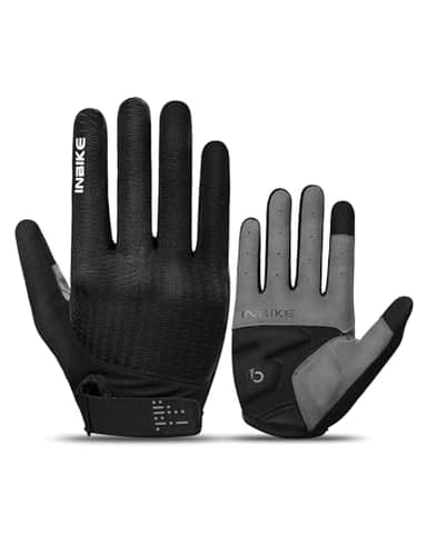 INBIKE Cycling Gloves for Men Women, Shock-Absorbing Memory Gel Padded Biking Gloves, Bicycle Breathable Touchscreen Reflective Full Finger Bike Gloves Black Large