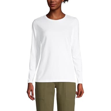 Lands' End Womens Long Sleeve Relaxed Supima Cotton Crew Neck T Shirt White Regular Large