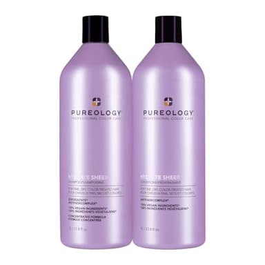 Pureology Hydrate Sheer Nourishing Shampoo & Conditioner Set - Lightwieight, Moisturizing Hair Set for Fine, Dry, Color Treated Hair, Sulfate-Free & Vegan, 33.8 Fl Oz