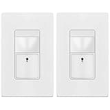 TOPGREENER Motion Sensor Switch, PIR Sensor with Ambient Light Level, 𝐍𝐨 𝐍𝐞𝐮𝐭𝐫𝐚𝐥 𝐑𝐞𝐪𝐮𝐢𝐫𝐞𝐝, Ground Wire Required, Occupancy & Vacancy Modes, Single Pole, TDOS5-JM-W-2PCS, White