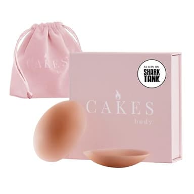 CAKES Body® grippy (Non-Adhesive) Circle Nipple Covers for Women - Silicone Nipple Covers with Travel Pouch - Reusable Design for Sports Bras, Swimear & Bralettes - Caramel, OG Size (B-DD)