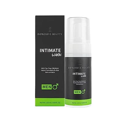 Impressive Beauty Intimate Wash for Men Natural Organic with Tea Tree Oil | pH Balanced Foam Cleansing | Removes Sweat, Bad Odor, Itching, and Irritation | 4.05 fl. oz.