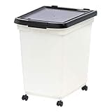 IRIS USA WeatherPro Airtight Dog Food Storage Container 50 Pound, Removable Wheels, for Dog Cat Bird and other Pet Food Storage Bin, Keep Fresh, Translucent Body, Easy Mobility, Pearl/Black