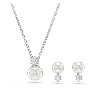 Swarovski Matrix Set, Crystal Pearl, Round Cut, Clear, Rhodium Finished