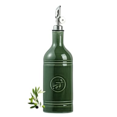 MIKIGEY Olive Oil Dispenser Bottle with Spout, 18 oz Ceramic Oil Dispensers for Kitchen, Opaque Cruet, EVOO & Vinegar Bottle with Automatic Stainless Steel Pourer, Pack of 1, Jade Green