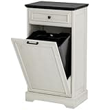 AHB 13 Gallon Tilt Out Trash Cabinet Kitchen Waste Bins, Laundry Hamper Tilt Out Pet Proof Hidden Trash Bin for Kitchen Living Room, Antique White and Black