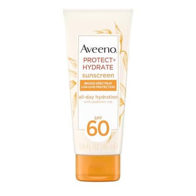 Aveeno Protect + Hydrate Moisturizing Body Sunscreen Lotion, SPF60 Broad Spectrum & Prebiotic Oat, Oil-, Oxybenzone- & Paraben-Free, Water & Sweat Resistant (80-min), Non-Greasy, Travel Size 3.0 Fl Oz