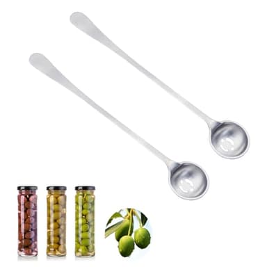 Asanta 2 PCS Stainless Steel Long Handle Olive Spoons with Holes for Jars and Pickles