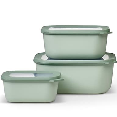 Mepal – Multi Bowl Cirqula 3-Piece Set – Food Storage Container with Lid - Suitable as Airtight Storage Box for Fridge & Freezer, Microwave Container & Servable Dish - 750, 1500, 3000ml - Nordic sage