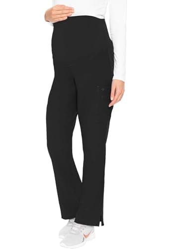 Med Couture Maternity Scrub Pant - 3 Pockets Straight Leg with Side Vents at Hem Soft Jersey Knit Waist Panel MC028, S, Black