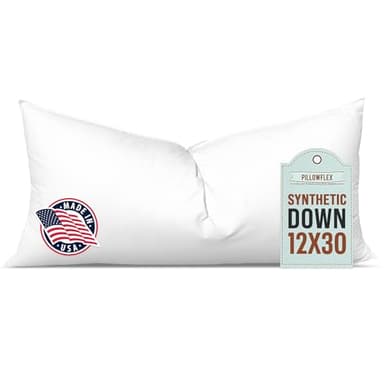 Pillowflex Synthetic Down Pillow Insert - 12x30 Down Alternative Pillow, Ultra Soft, Large Rectangle Body Sleeping Pillow, Lumbar, Long, Back - 1 Decorative Pillow Form