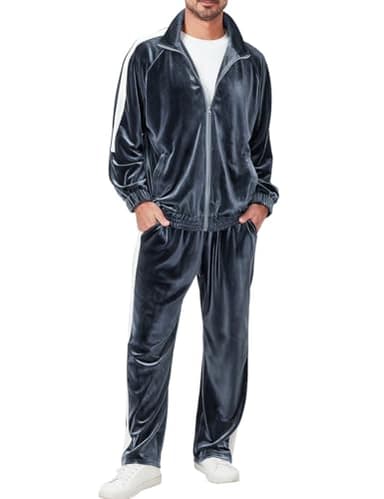 Ragelion Mens Tracksuit 2 Piece Velour Sweatsuit for Men Casual Full Zip Jogging Suit Jacket Pants Set (US, Alpha, X-Large, Regular, Regular, Grey)
