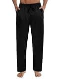 SWOMOG Men's Satin Silky Pajama Pant Long Pj Bottoms Soft Lounge Sleep Pants with Pockets Black XX-Large