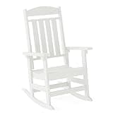 FOOWIN Outdoor Rocking Chair, High Back Patio Rocking Chair, HDPE All Weather Resistant Porch Rocker for Adult, Oversized Rocking Chairs for Garden, Lawn, Indoor & Outdoor Use, White