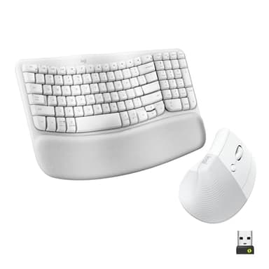 Logitech Wave Keys & Lift Vertical Mouse - Ergonomic Wireless Keyboard and Mouse Combo - with Cushioned Palm Rest, Easy-Switch, Bluetooth, for Multi-OS, Windows/Mac - Off-White