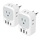 2 Pack European Plug Adapter USB C, TESSAN US to Europe Plug Adapter with 4 Outlets 3 USB Charger, Type C Power Adaptor to Italy Spain France Portugal Iceland Germany, Gray White