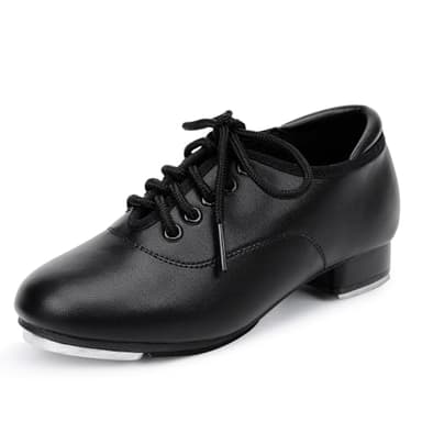 Stelle Tap Shoes for Girls Boys Lace Up PU Leather Dance Shoes for Little Kid/Big Kid(Black,4MB)