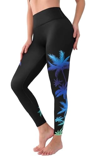 ATTRACO Women's Swim Leggings Sun Protection Surf Leggings Coconut Tree Swim Pants Balck L