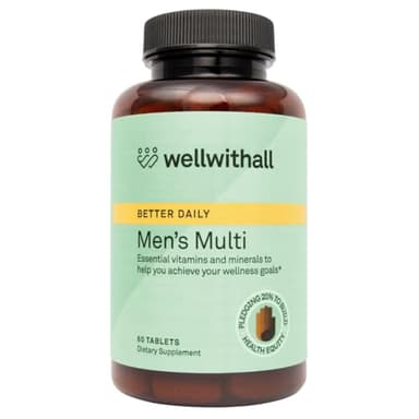 WellWithAll Multivitamin for Men with Zinc, Vitamin D, B12, K2 & Calcium | Supports Immunity, Heart Health, Muscle Building & Overall Wellness | Daily Supplement for Men | Allergen-Free | 60 Tablets