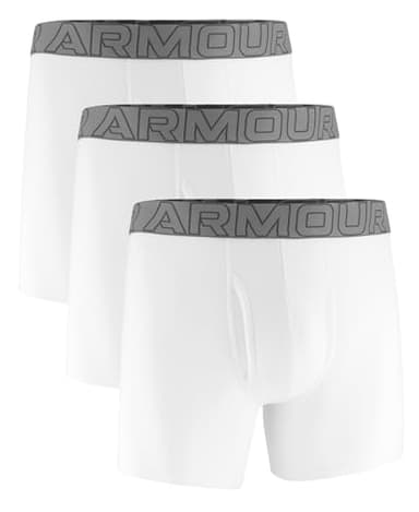 Under Armour Performance Cotton Boxer - Solid 6in 3-Pack, White Solid - Core, LG