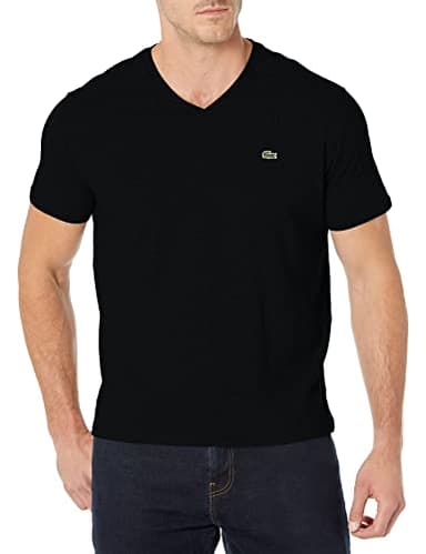 Lacoste Men's Short Sleeve V-Neck Pima Cotton Jersey T-Shirt,Black,Small