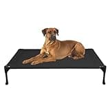Veehoo Outdoor Elevated Dog Cot Bed, Cooling Raised Pet Bed for Large Dogs, Washable Breathable Mesh Hammock Bed with No-Slip Feet, Indestructible Ground Off Training Platform Cot-42"x30" Black