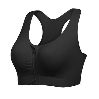 Lemef Front Zipper Sports Bras for Women Wirefree Post Surgery Bra Front Closure Racerback Compression Mastectomy Bras Black M
