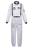 frawirshau Astronaut Costume Adult Mens Astronaut Costume Outspace Costume White Astronaut Costume Space Suit Costume Adult Halloween Costume Men White Size S