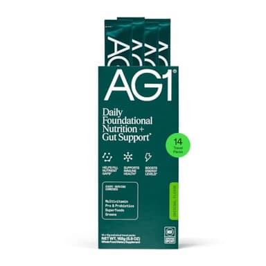 AG1 Athletic Greens Powder Supplement, Improve Gut Health, Multivitamin, Probiotic, Gluten Free, Vegan and Keto Friendly, 75 Vitamins (Travel Packs, 14 Count) - Classic Formula